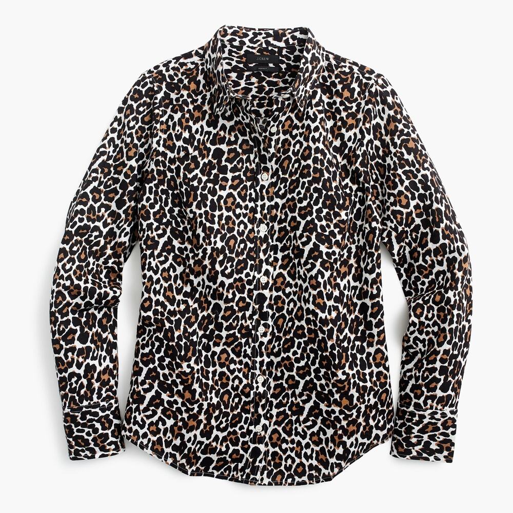 NWOT J Crew Perfect Leopard Print Linen Blend Button Front Shirt